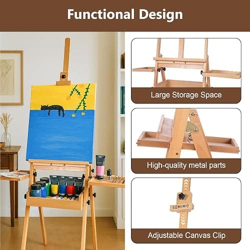 Somime Large Wooden H-Frame Studio Easel with Storage Drawer and Palettes, Solid Beechwood Painting Easel for Students, Beginners, and Artists, Hold Canvas to 36Inches High thumbnail 6