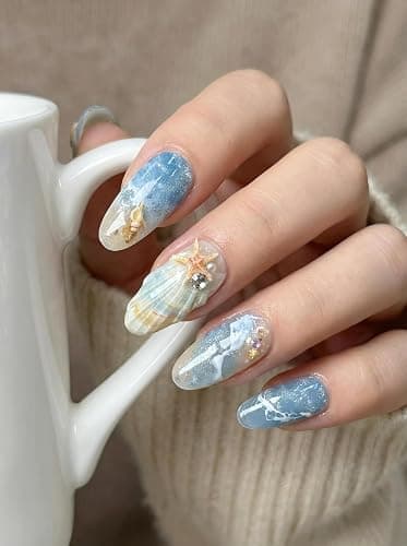 Thrivingbyday Mother's Day 30 Pieces Press On Nails Short with Nail Glue Reusable 3D Design Art Wearable Nails Full Coverage Nails (Colorful) thumbnail 2