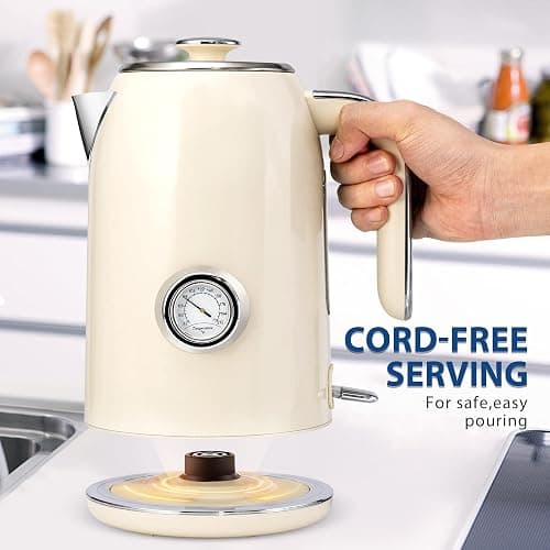 PUKOMC Electric Kettle, 1.7L Stainless Steel Tea Kettle with Temperature Gauge, 1500W Water Boiler with LED Light, BPA-Free, Auto Shut-Off and Boil-Dry Protection (Beige) Visit the Pukomc Store thumbnail 4