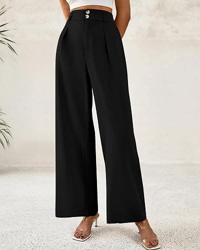 BTFBM Women Wide Leg Dress Pants 2026 High Waisted Button Pleated Business Casual Trousers Office Work Palazzo Pants thumbnail 2