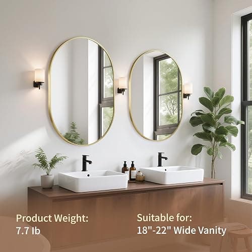 JENBELY Gold Oval Mirror, 17x30 Inch Pill Shaped Metal Frame Mirror, Oval Bathroom Mirrors for Over Sink, Wall-Mounted Mirrors for Hallway,Living Room, Fireplace thumbnail 2