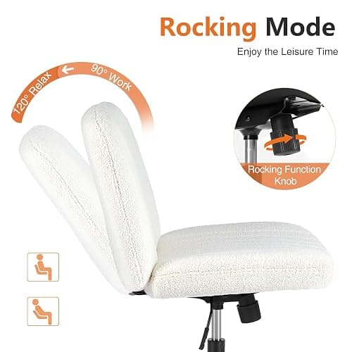 Sweetcrispy Criss Cross Chair Legged, Furry Armless Office Swivel Desk Chairs No Wheels, Vanity Height Adjustable Wide Seat Comfy Cute Computer Task Chair for Home Bedroom, Teddy Beige thumbnail 6