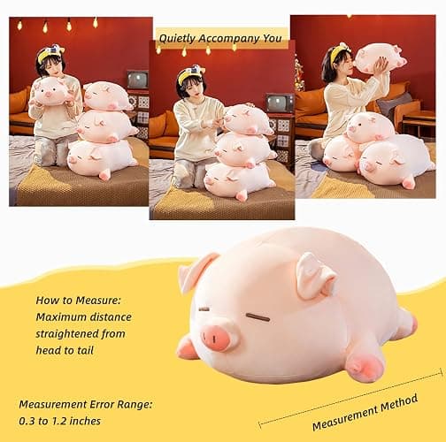 CHDGIOHA Pig Stuffed Animal Plush Pillow - 15.7'' Kawaii Soft Pig Hugging Pillow, Adorable Cuddle Plush Toy, for Kids, Girlfriend, or Adults, Perfect for Christmas and Birthdays (Squint, 15.7in) - Squint - 15.7in thumbnail 2