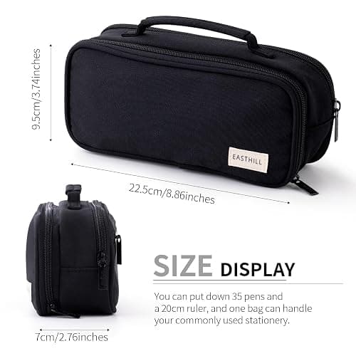 EASTHILL Large Capacity Pencil Case Pen Pouch Organizer Canvas Pencil Bag with Handle School Supplies for Teen Girls-Black thumbnail 3