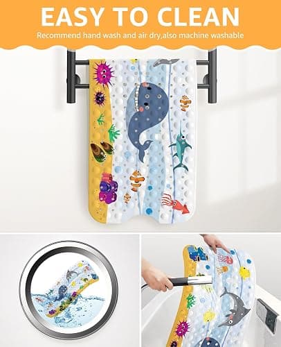 Yolife Non Slip Bathtub Mat, 16x39inch Kids Bath Mat Anti-Slip Cartoon Bathroom Floor Mat Shower Mat with Suction Cups and Drain Holes, Dolphin thumbnail 7