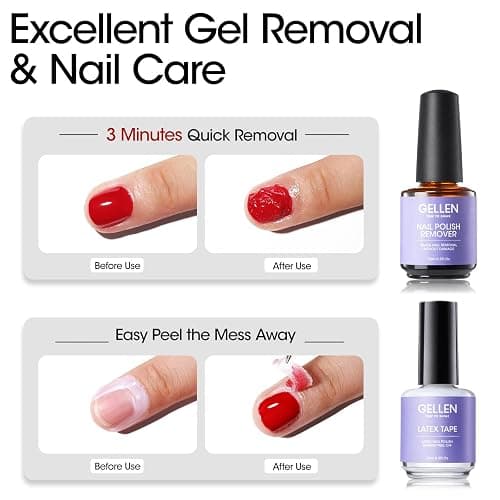 Gellen Gel Polish Remover Kit - Gel Nail Polish Remover with Latex Tape Peel Off Liquid and Manicure Tools, Quick & Easy Gel Polish Remover in 2-5 minutes, No Damage to Nails thumbnail 2