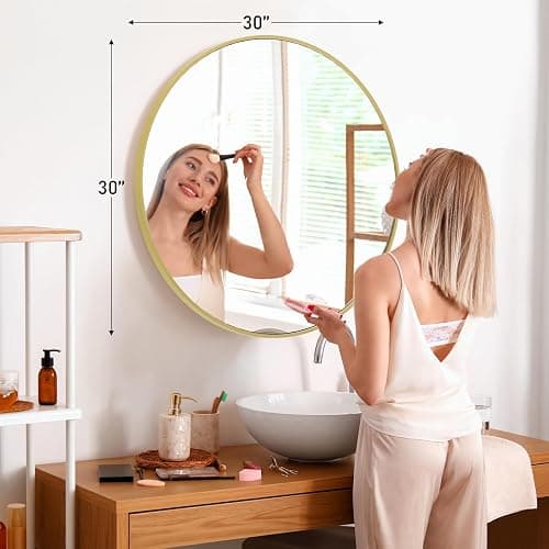 DUMOS Gold Circle Mirror for Wall 30.02 inch, Bathroom Round Mirror for Over Sink, Bathroom, Entryway, Bedroom, Vanity thumbnail 2