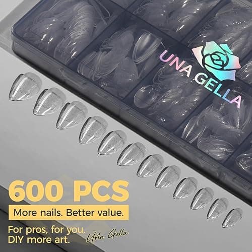 UNA GELLA Short Almond Gel Nail Tips, 600 Pcs Pre-Filed Short Nail Tips Almond Shape Half Matte Press On Nails 12 Sizes Full Cover Clear Fake Nails for Extension Home DIY Salon with Box thumbnail 4