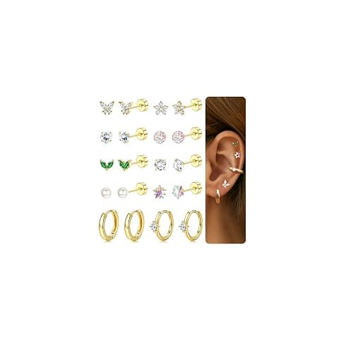 LOYALLOOK Gold Flat Back Earrings for Women Hypoallergenic Surgical Stainless Steel Earrings for Sensitive Ears Cartilage Earring Sets for Multiple Piercing Trendy Flatback Earrings Studs Small Hoop - Image 1