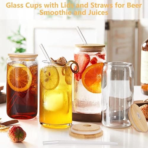 WOPPLXY Lot de 3 verre matcha avec couvercles hermétiques en bambou et pailles en verres, 500ml verre avec couvercle et paille, verres bubble tea Réutilisables pour Soda et Cocktail thumbnail 2