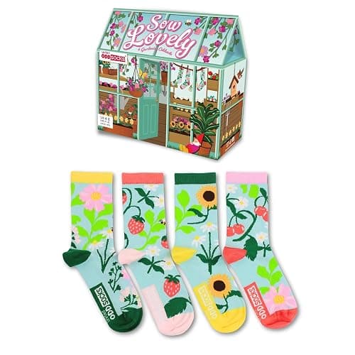 United Oddsocks Sow Lovely Gift Box, 4 Floral Garden Odd Socks for Women, Mix & Match Strawberry Cherry Daisy Cotton Socks, Colorful Novelty Crew Socks Gift Set for Women UK 4-8 EUR 37-42 US 6.5-10.5 - Image 1