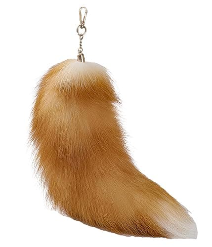 Fluffy Fur Wolf Tail Keychain Black Red Purple Fox Tail Key Chain Cosplay Toy Costume Keyring for Women (Orange) - Image 1