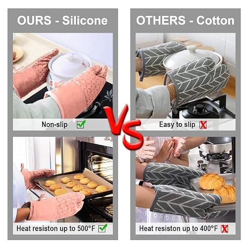 KEGOUU Oven Mitts and Pot Holders 6pcs Set, Kitchen Oven Glove High Heat Resistant 500 Degree Extra Long Oven Mitts and Potholder with Non-Slip Silicone Surface for Cooking (Pink) thumbnail 5