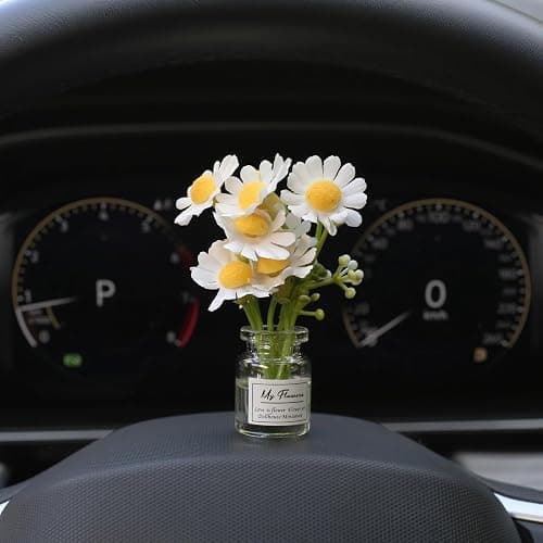 Kiofs Daisy Flower Car Accessories for Women Interior Aesthetic, 3 Pcs Daisy Cute Car Dashboard Decorations thumbnail 3