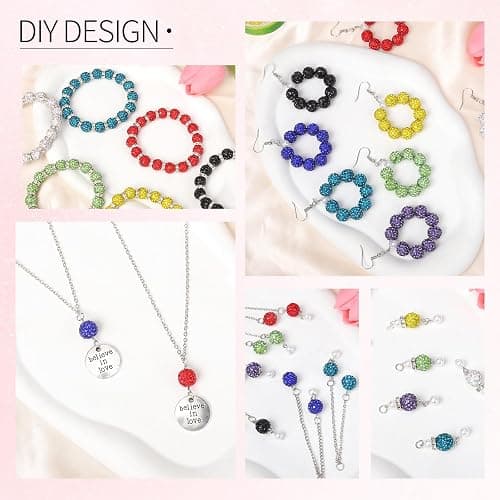Fishdown 200pcs 10mm Rhinestone Beads for Crafts and Spacer Beads Bulk for DIY Crafting,Sparkly Disco Ball Clay Bead Diamond Crystal Spacer Bead for Necklace Bracelet Earring Jewelry Making-Yellow thumbnail 6