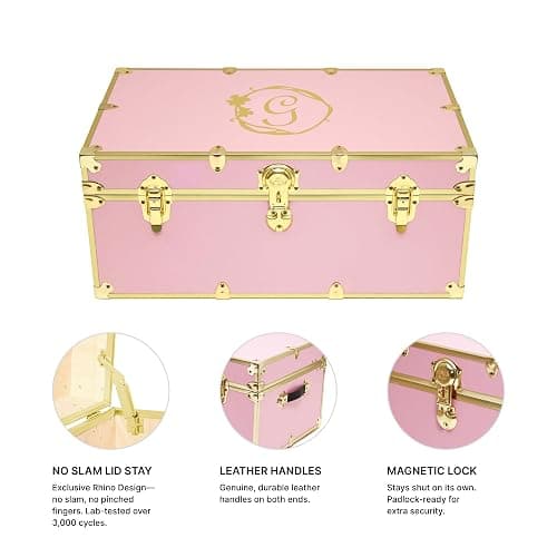 Rhino Trunk & Case Spellbinding Pink Trunk with Gold Hardware & Monogram Customization - 30"x17"x13" Footlocker for College Dorm, Summer Camp, Decorative Bedroom Treasure Chest, Keepsake Storage Box thumbnail 5
