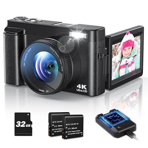 4K Digital Camera for Photography and Video, Autofocus Anti-Shake 48MP Vlogging Camera for YouTube, 3'' 180°Flip Screen Camera with Flash 16X Zoom, Digital Camera with 32GB Card Battery Charger - Black - Image 1