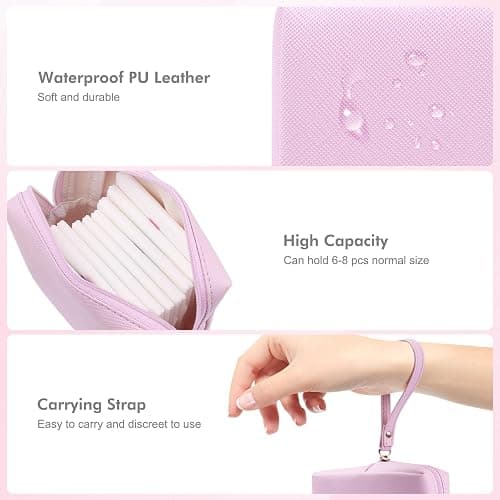 Teircno Sanitary Napkin Period bag for Women, Sanitary Napkin Storage Bag, PU Leather Sanitary Pad Bags Pounch, Portable Tampons Zipper Organizer Bag with Handle for Ladies thumbnail 5