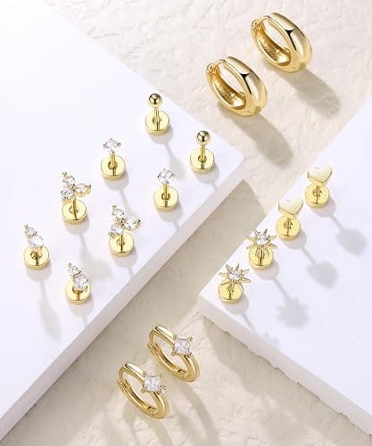 Flat Back Stud Earrings for Women Hypoallergenic Cartilage Earrings Helix Piercing Jewelry Surgical Stainless Steel Chunky Huggie Hoops thumbnail 6