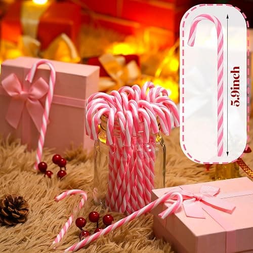 Hicarer 25 Pieces Christmas Plastic Candy Cane 5.9 Inch Christmas Tree Hanging Ornament Decoration Twisted Tree Candy Cane Ornament for Xmas Holiday Party Favor (Pink and White) thumbnail 3
