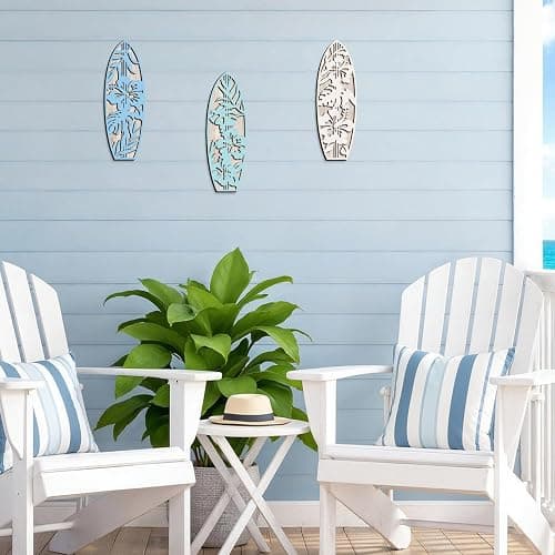 VGICH Hibiscus Surfboard Wall Decor - 3 Piece Wooden Beach Wall Art for Bedroom, Tropical Decor for Living Room(Blue) thumbnail 7