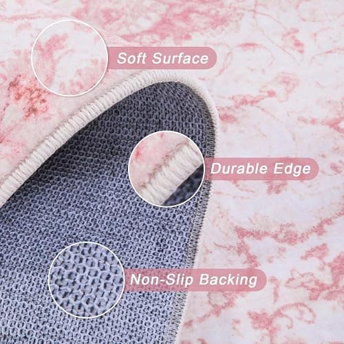 Area Rug - 3x5 Vintage Pink Honeycomb Non Slip Backing Area Rugs Soft Faux Wool Carpet Foldable & Machine Washable Rugs for Living Room Bedroom Dining Room Home Office - 3'x5' - Pink/Cream thumbnail 4