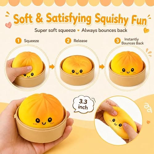 Crossunx Sweet Orange Scented Dumpling Squishies Stress Balls, Tie-Dye Squishies Dumpling Fidget Sensory Toy with Food Steamer, Squeeze Dough Ball for Stress Relief, Stretchy Desk Toys Gift thumbnail 6