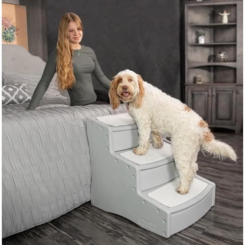 Pet Gear Easy Step III Extra Wide Pet Stairs, 3 Step for Dogs/Cats up to 200 pounds, Removable/Washable Carpet, Easy Assembly (No Tools Required) Fog - Image 1