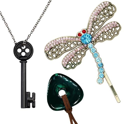 UV-BANS Button Key Necklace Stone Necklace Dragonfly Hair Clips Halloween Cosplay Costume Stuff Accessories for Adult Women Men - Image 1