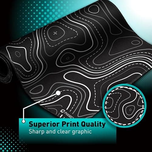 Pixiecube Minimalist Topographic Map Mouse Pad - Contour Extended Large Stitch Edge Mousepad. Black & White Non-Slip XXL Gaming Desk Mat thumbnail 4