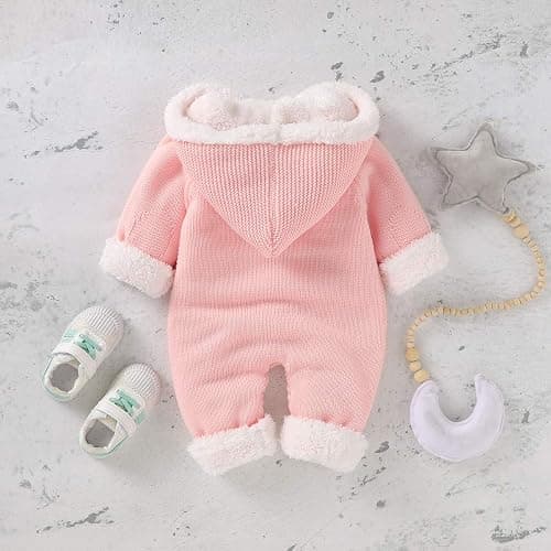 Haokaini Neugeborene Baby Kapuze Strick Strampler Fleece Pullover Wärmer Schneeanzug Overall Overalls Onesies Baby Winter Oberbekleidung für Jungen Mädchen - 3-6 Monate - Rosa thumbnail 2