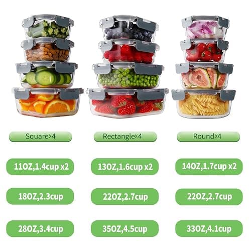 HOMBERKING 24pc Borosilicate Glass Food Storage Containers with Snap Locking Lids, Glass Meal Prep Containers, Airtight Lunch Boxes, Oven, Freezer and Dishwasher Safe, BPA Free, Kitchen Storage Set thumbnail 3