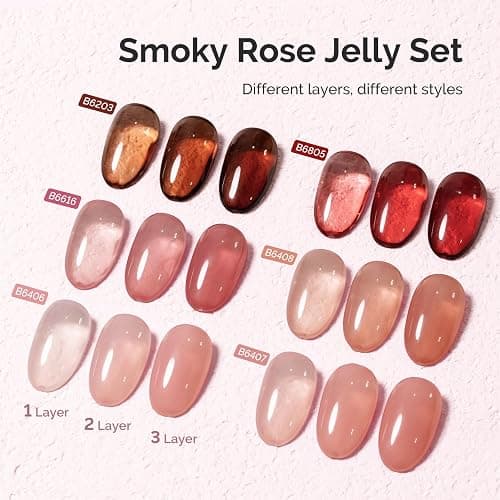 MelodySusie Jelly Gel Nail Polish Set,6 Transparent Colors,Milky or Jelly Texture,Autumn and Winter Dark Colors Soak Off UV LED Light Cure or Salon Manicure and Nail Art DIY at Home thumbnail 2