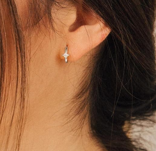 Me&Hz Gold Huggie Earrings Small Huggie Hoop Earrings for Women 14K Gold Plated Hypoallergenic Cubic Zirconia Huggies Mini Silver Hoop Earring for Women thumbnail 3