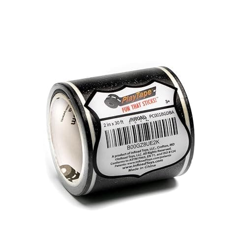 PlayTape Road Tape for Toy Cars - Sticks to Flat Surfaces, No Residue; 2 inch Wide x 30 ft Asphalt Road thumbnail 9