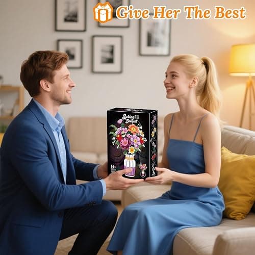 Loyratche Dual-Tone Vase Flowers Bouquet Building Set, Artificial Flower Block Toys for Adults & Women Botanicals Collection for Home and Office Decor (1278 PCS) thumbnail 7