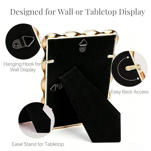 puthiac 4x6 Wavy Picture Frame, Zinc Alloy Gold Frame, Tempered Glass | Decorative wave profile with included 3x5 mat, ideal for wedding photos, anniversaries, portraits, and elegant home décor thumbnail 4