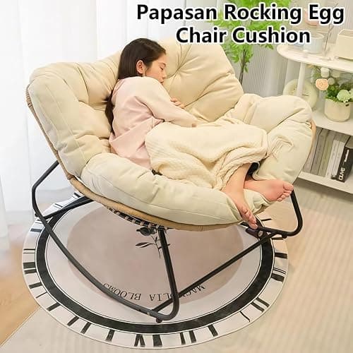 Indoor Outdoor Rocking Chair Cushion, Thicken Waterproof Patio Papasan Rocking Egg Chair Cushion (Only Cushion) for Patio, Garden, Living Room, Sun Lou(Grey) thumbnail 4