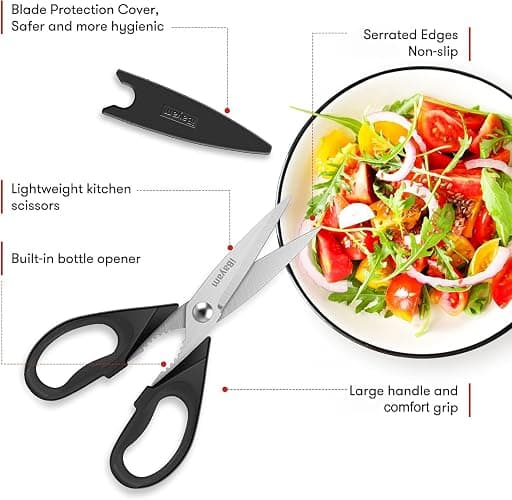 iBayam All Purpose Kitchen Scissors, Kitchen Shears with Protective Sheath Durable Stainless Steel Sharp Scissors, Dishwasher Safe, Soft Grip Handle for Cooking Food Herb Pizza Salad Seafood, 8.5 Inch thumbnail 3