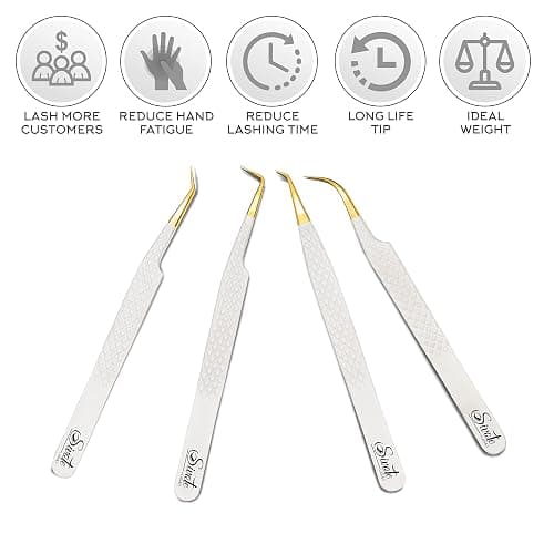 SIVOTE Fiber Tip Lash Tweezers for Eyelash Extensions with Diamond Grip, White, Set of 4 - Precise Tips Japanese Steel for Classic, Volume & Mega Volume Lashes, Anti-Rust - Ideal for Lash Artists thumbnail 4