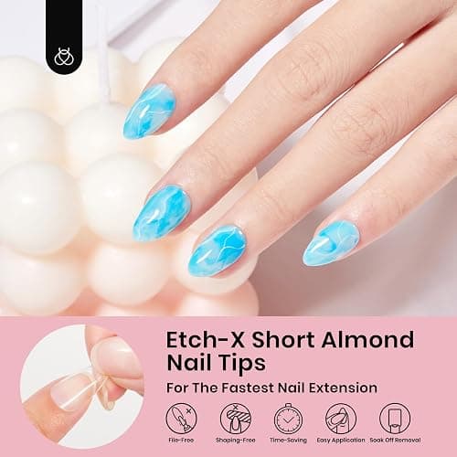 Beetles Gel Nail Tips 576Pcs Pre-Shape Short Almond Etch-X Nail Tips,12 Sizes Soft Acrylic False Tips Half Matte Full Cover Easy DIY Press On Nail Extensions Art Salon Gift Set for Women thumbnail 2