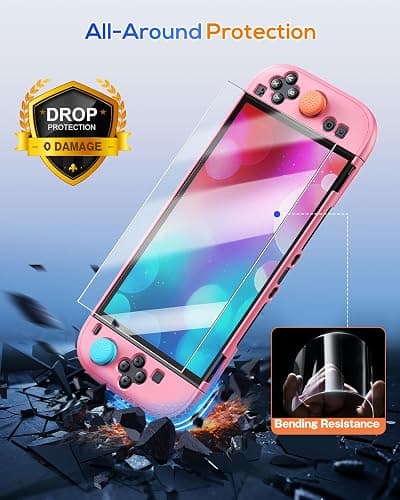 FYOUNG Switch 2 Case Pink, Slim Protective Hard Shell for Nintendo 2 | Switch 2 Accessories with Screen Protector, 8 Thumb Grip, Scratch&Shock Protection Cover (Solid Pink, Switch 2 7.9inch) thumbnail 2