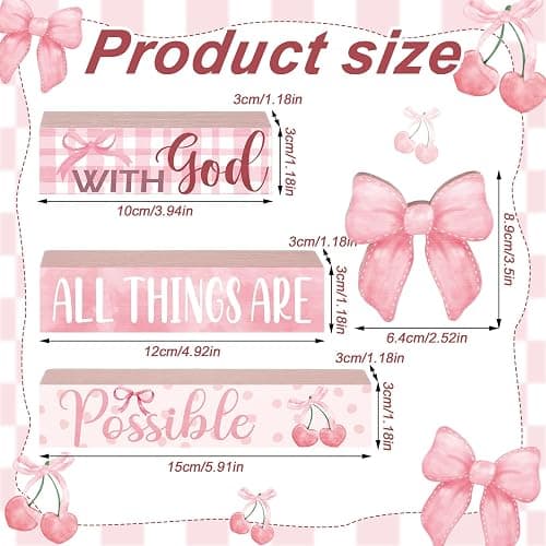 Cinnvoice 4 Pcs Pink Coquette Bow Room Decor Christian Bow Centerpieces for Table Bathroom Decor Inspirational Aesthetic College Teen Girls Gifts (God) thumbnail 3