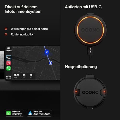 OOONO CO-Driver NO2 [NEUES Modell 2025] - Optimierter CO-Driver fürs Auto - Warnt vor Tempo-Kontrollen und Gefahrenstellen - Wiederaufladbar - LED-Anzeige - CarPlay & Android Auto kompatibel thumbnail 4
