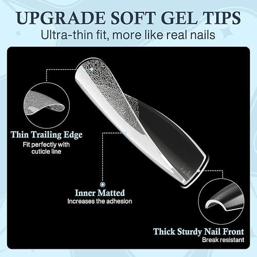Medium Coffin Gel Nail Tips, 504pcs Soft Gel Pre-Shaped Acrylic Fake Nails, Half Matte Full Cover Clear Press on Flase Nail Tips for Extension Nail Manicure Home DIY 12 Sizes Gelly Tips thumbnail 3