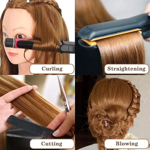ZOMOI Mannequin Head with 80% Real Human Hair 26''-28"Cosmetology Mannequin Doll Head to Practice Hair Styles Hairdresser Practice Braiding Head(27# Light Brown) thumbnail 5