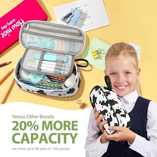 Jcocylse Large Capacity Pencil Case Portable Pencil Pouch Bag School Supplies for College Students Girls Boys Adults (Cow) thumbnail 2