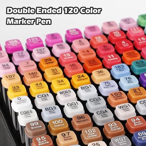 ABEIER 120 Colors Alcohol Markers Set, Dual Tips Blender Art Markers for Drawing, Permanent Sketch Marker for Kids adult coloring, Alcohol Based Marker, Adults Coloring and Artist Illustration. thumbnail 5