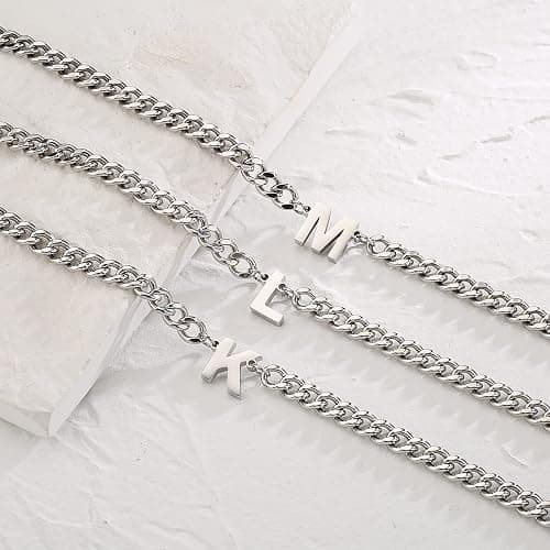 DuoDiner Initial A-Z Cuban Link Chain Necklaces for Men Boys Women Letter Pendant Stainless Steel 6.5mm 18+2 Inches,Jewelry Gifts thumbnail 6