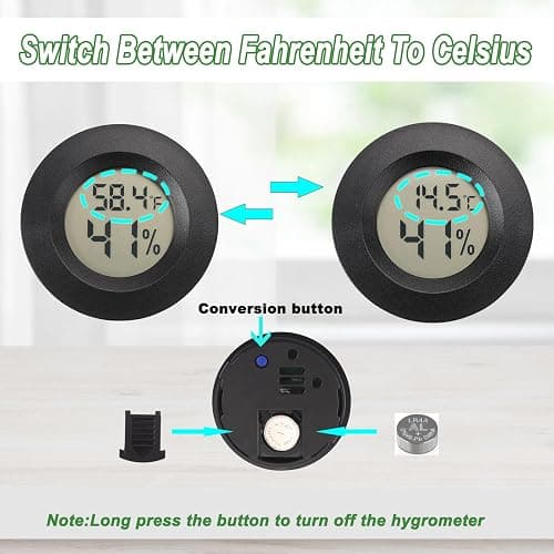 Mini Hygrometer Thermometer Digital Humidity Meter Indoor/Outdoor Humidity Monitor Reptile Thermometer for Humidors Greenhouse Garden Cellar Fahrenheit(℉)/ Celsius(℃) 2 Pack thumbnail 3